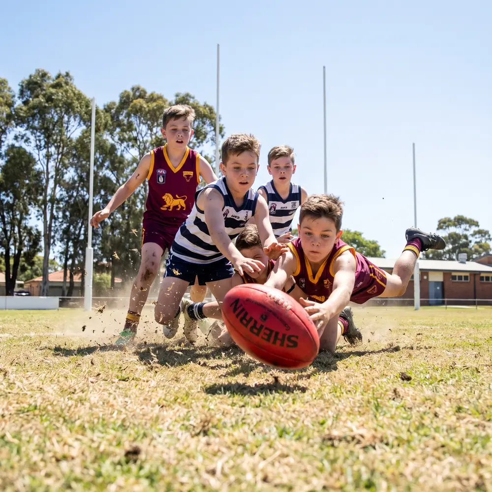 Junior players diving for a loose ball